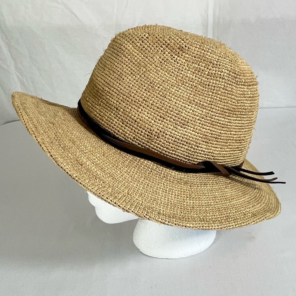 Goorin Bros Raffia Haze Fedora Hat Straw Woven Crochet Leather Band Small